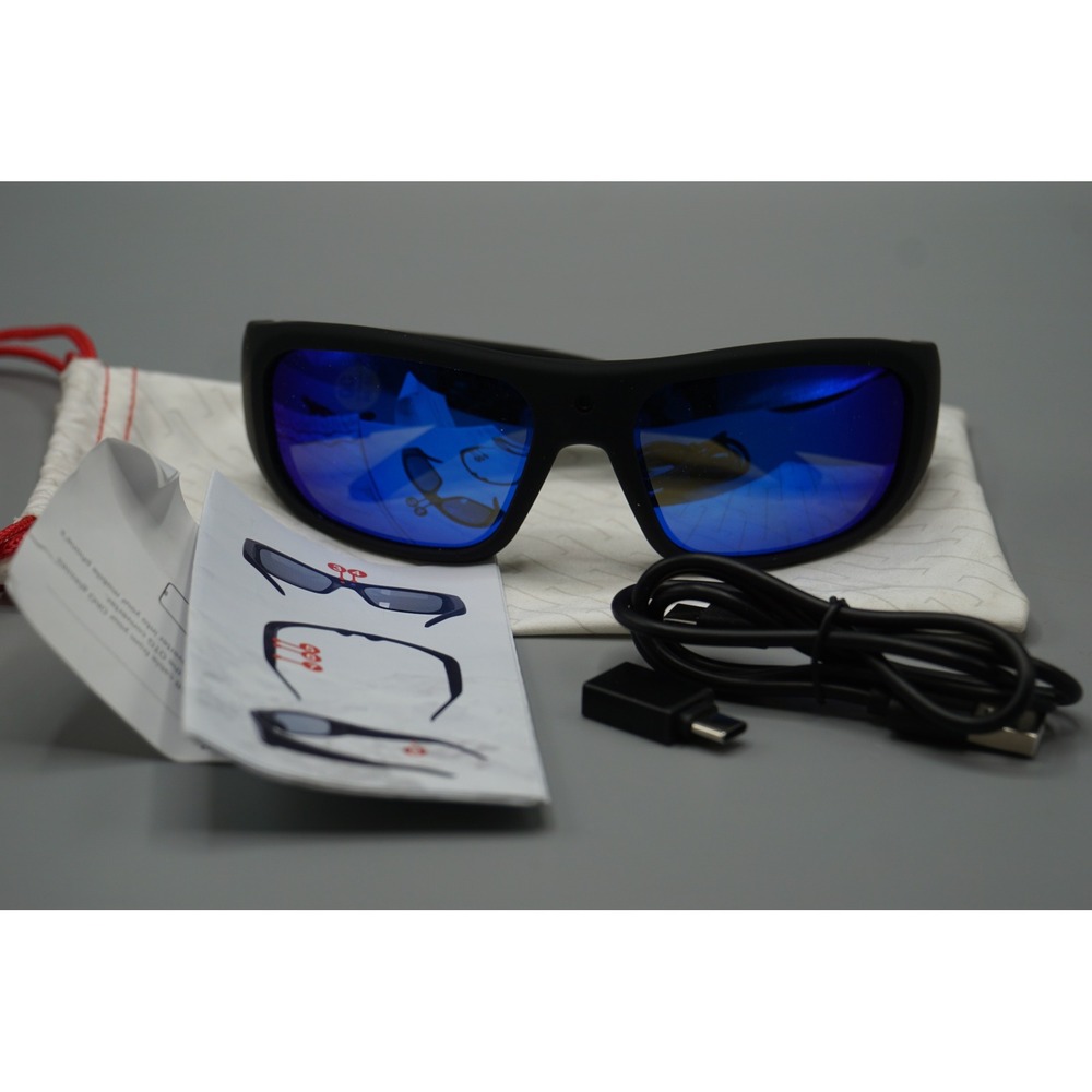 OHO Sunshine 4K Video Recording Sunglasses Blue Mirrored Polarized Lenses Black